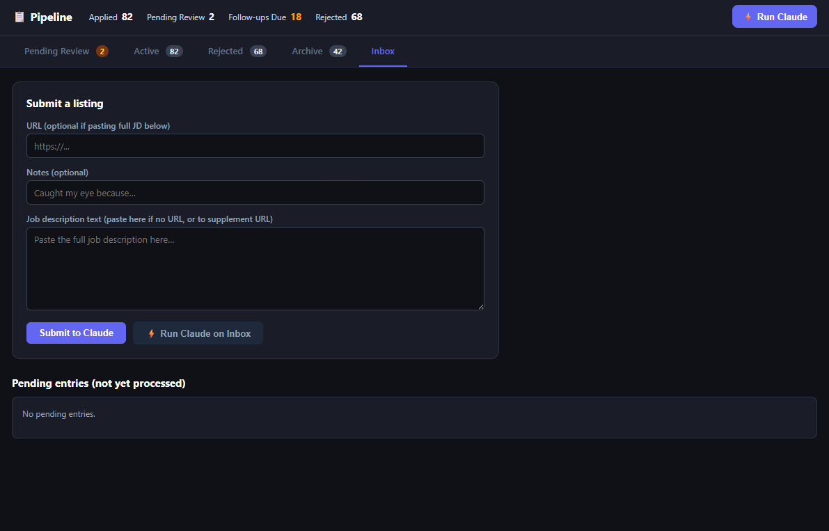 Inbox form to submit a job listing by URL or pasted description